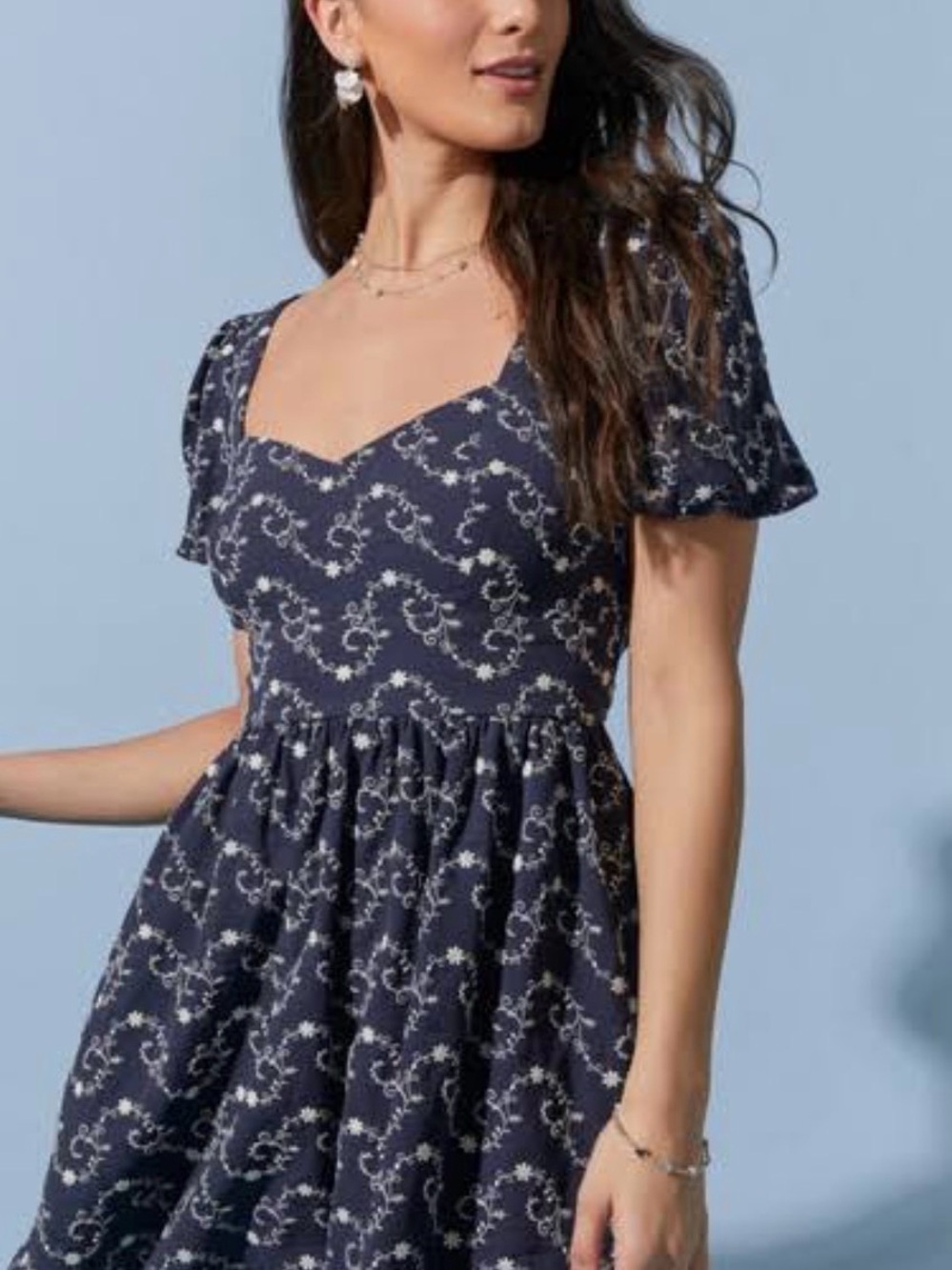 Blue Rain Black Mini Dress with White Floral Print N0143